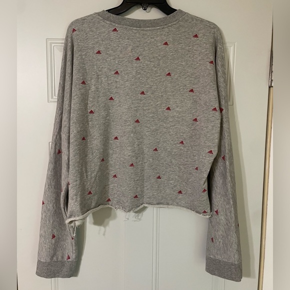 Adidas Crop Sweater Women’s Logo Gray Long Sleeve Crew Neck Pullover XL - Picture 5 of 5